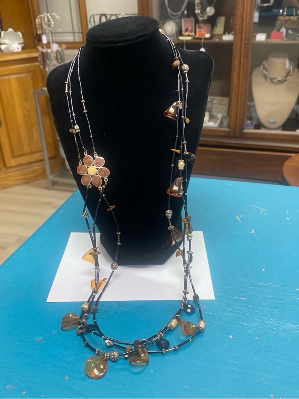 Handmade Multi-Strand Amber glass  Drop Necklace - Women Jewelry